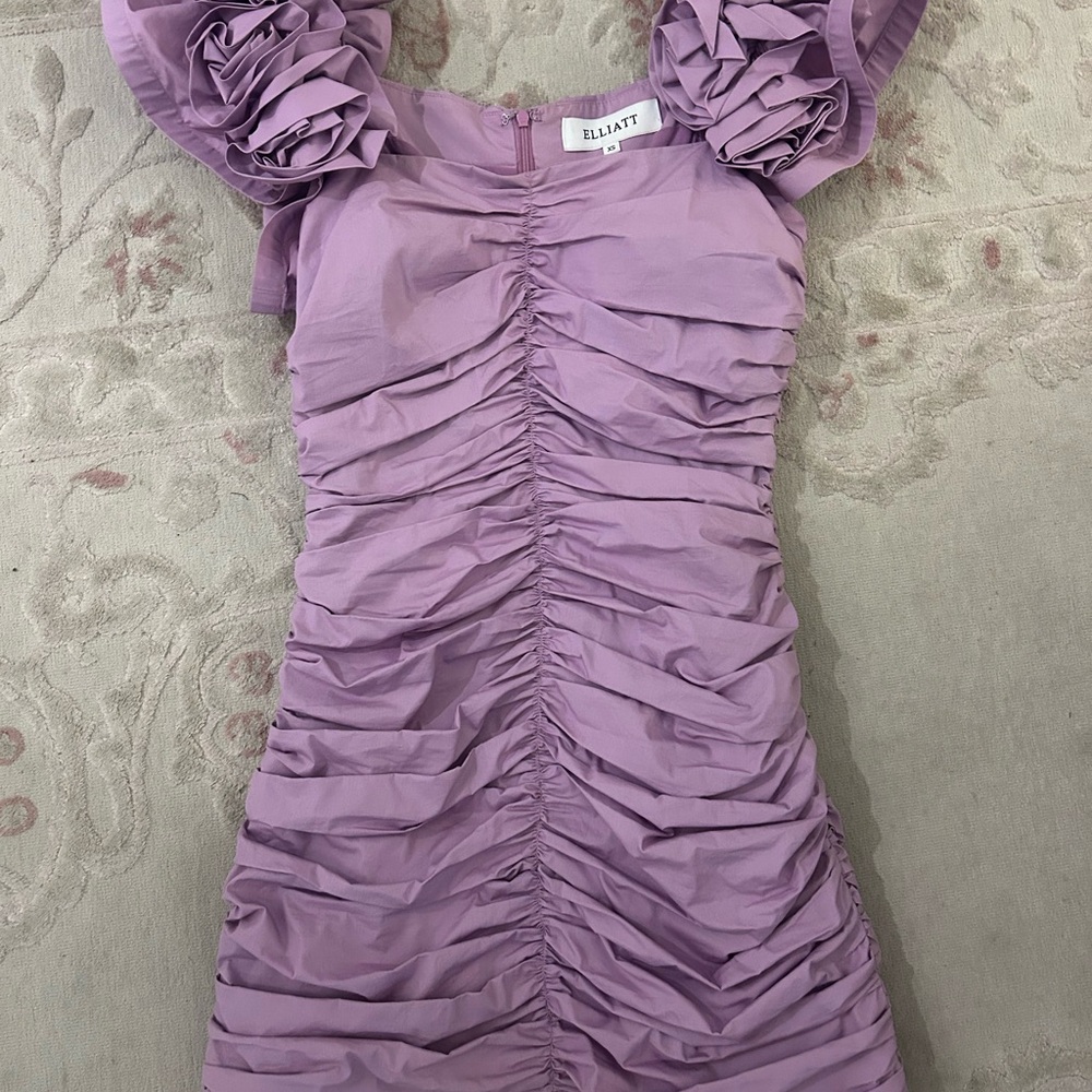 Elliatt Lilac Ruched Mini Dress with Ruffle Sleeves